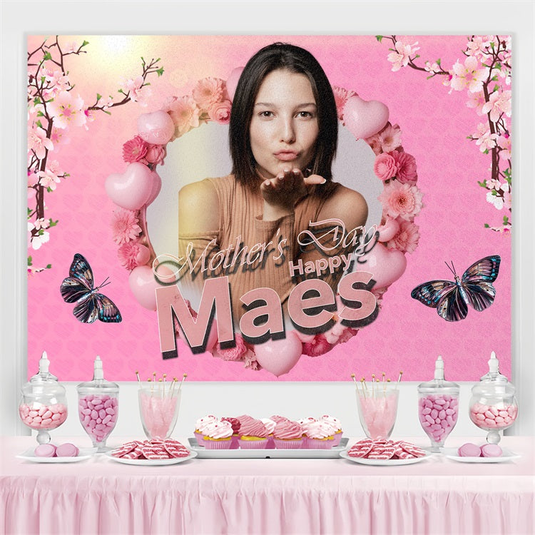 Toile de fond Fête des Mères Personnalisable Cadre Cœur Cerisier BRP3-135