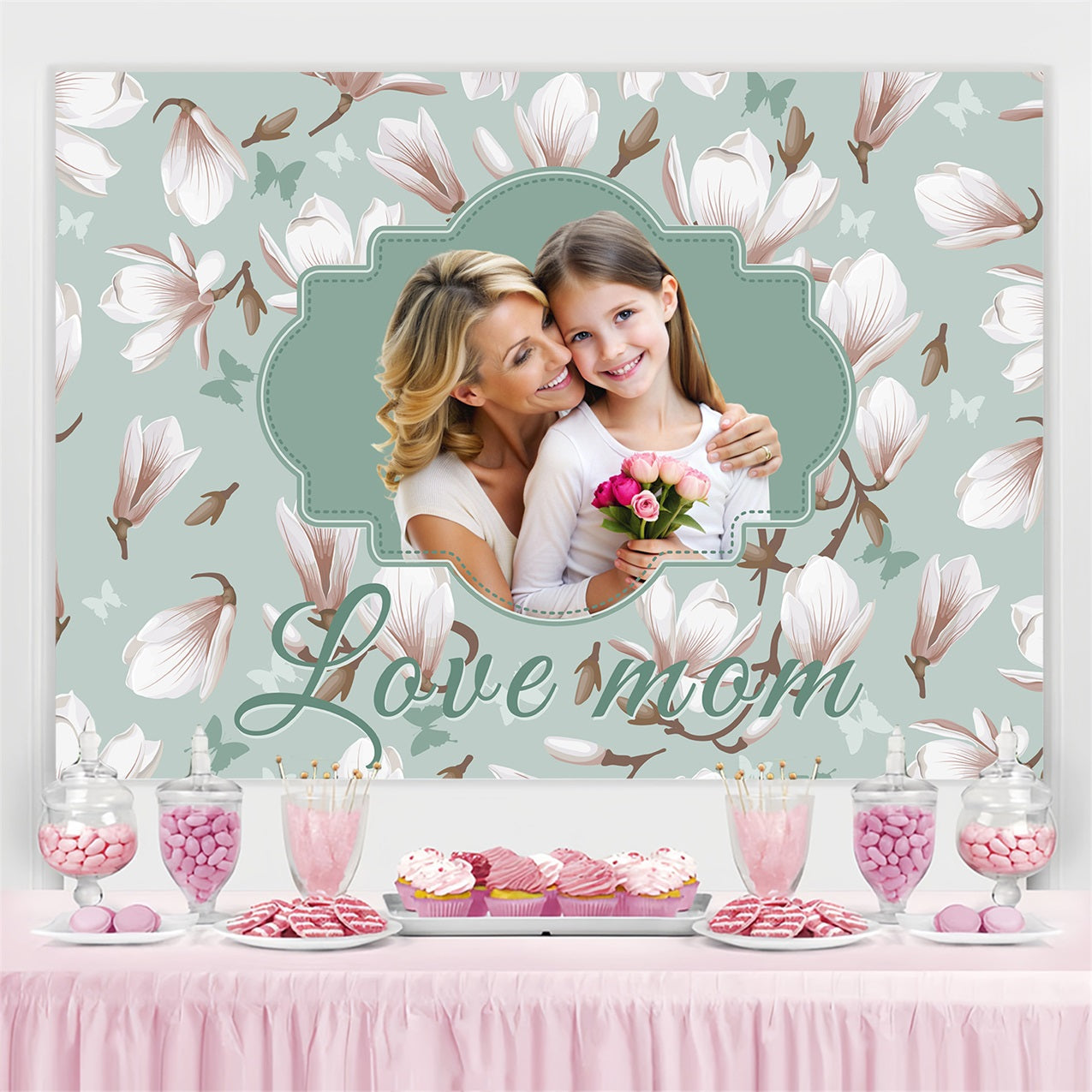 Toile de fond Fête des Mères Personnalisable Magnolias Fleuris BRP3-146