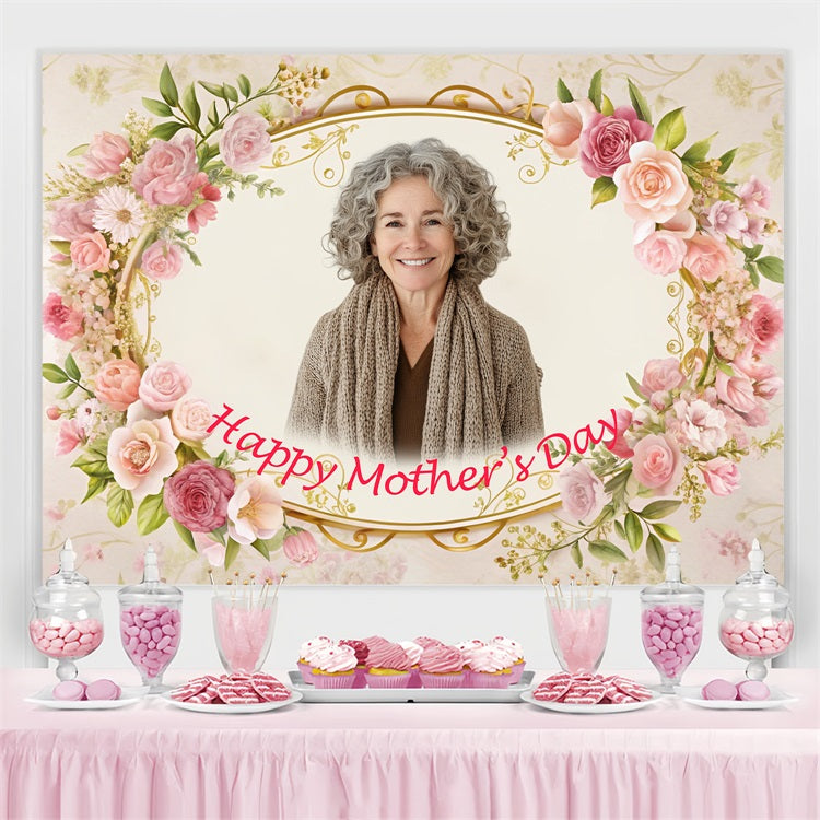 Toile de fond Fête des Mères Personnalisable Cadre Rose Vintage BRP3-148