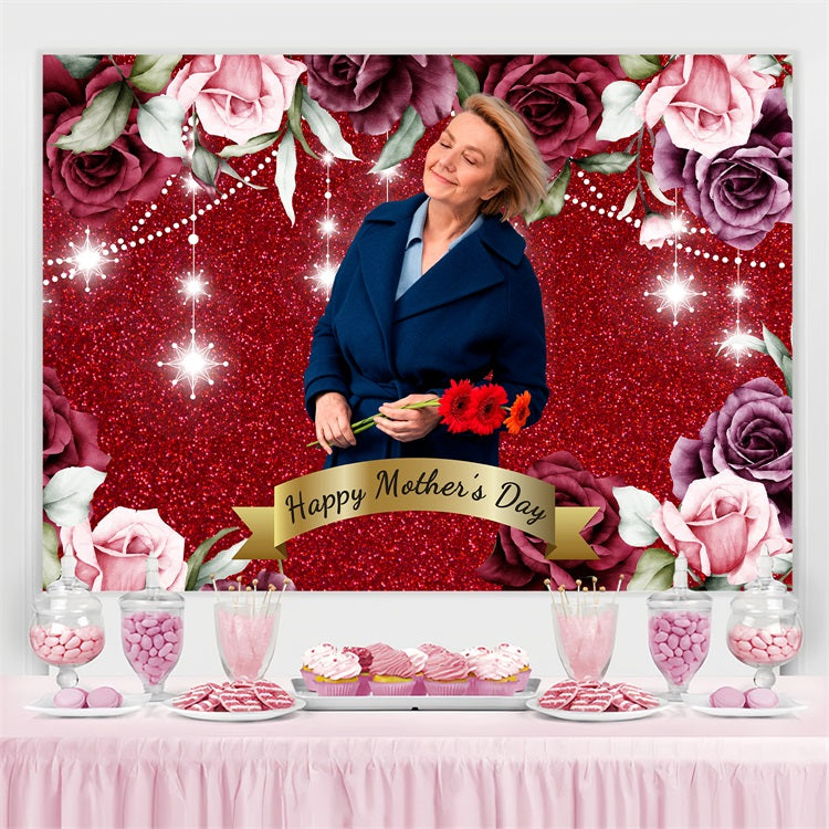 Toile de fond Fête des Mères Personnalisable Rose Rouge Scintillante BRP3-149