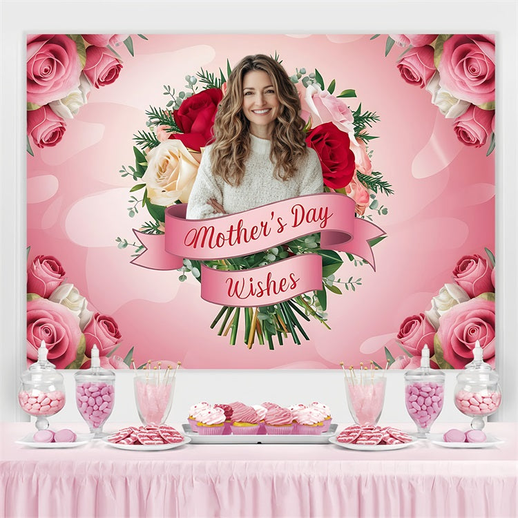 Toile de fond Fête des Mères Personnalisable Bouquet de Roses BRP3-160