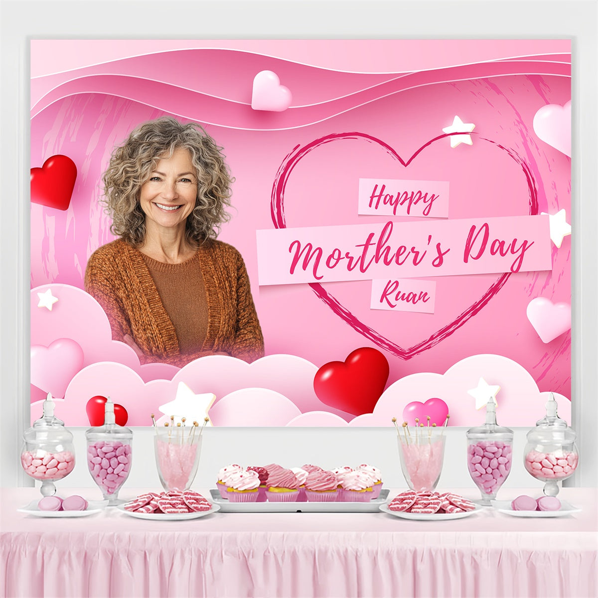 Toile de fond Fête des Mères Personnalisable Cœur Amour Romantique BRP3-167