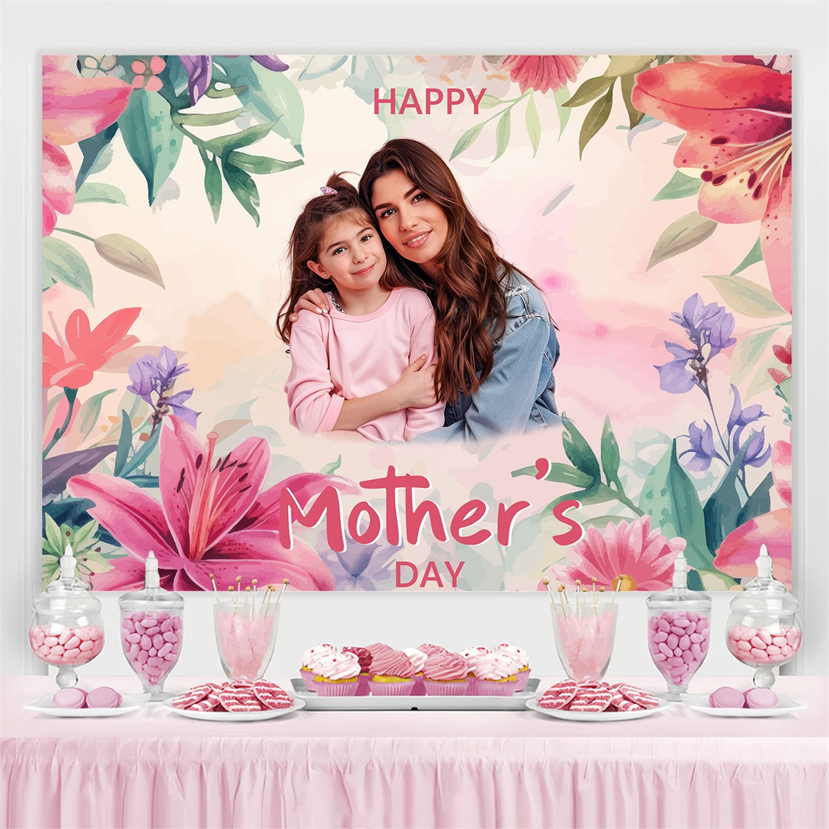 Toile de fond Fête des Mères Personnalisable Rêverie Pastel Florale BRP3-169