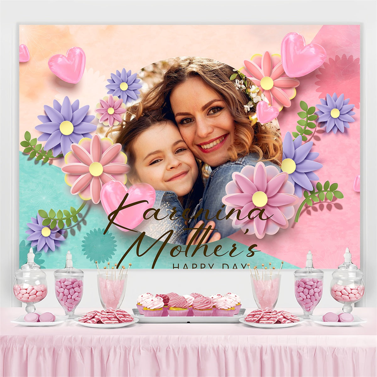 Toile de fond Fête des Mères Personnalisable Douce Célébration Florale BRP3-171