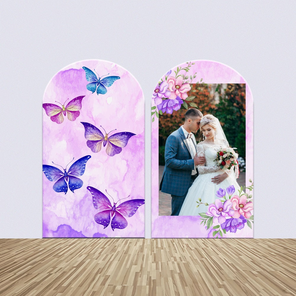 Kit de Toile de fond Arch Personnalisable Mariage Jardin Papillons Violets BRP4-113