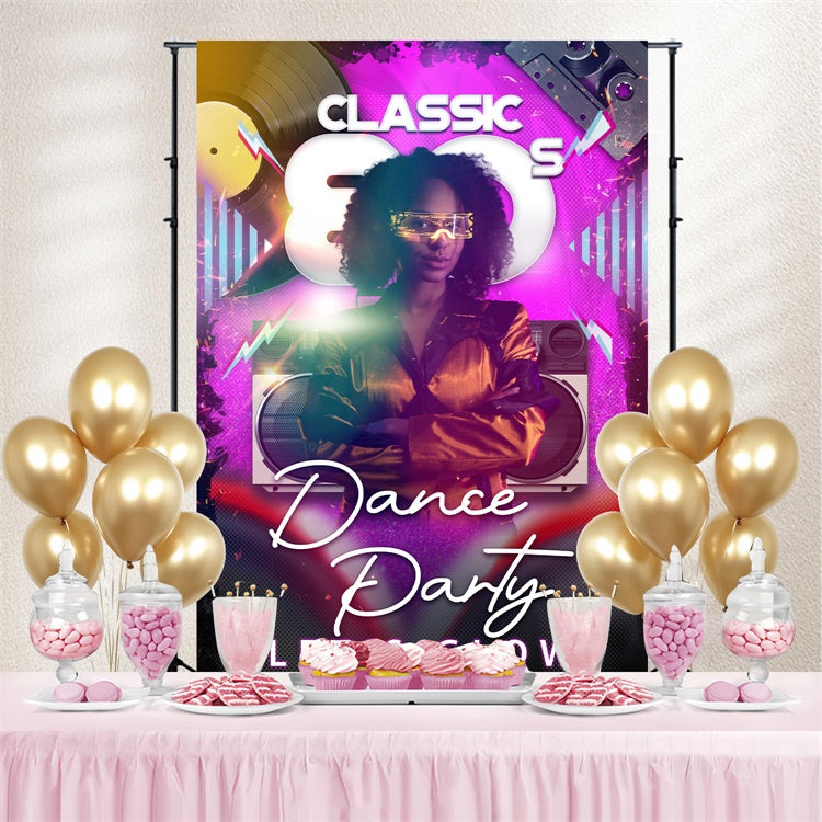 Toile de fond Danse Personnalisée Idées Cassette Vinyle Rétro Néon BRP4-198