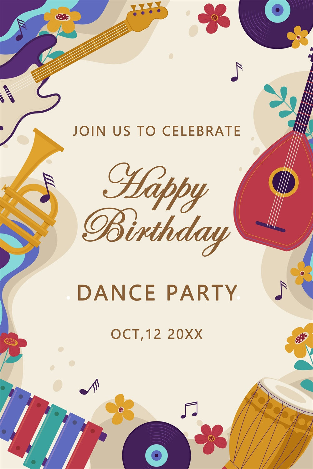 Toile de fond Danse Personnalisable Dessin Animé Thème Musique Anniversaire BRP4-225