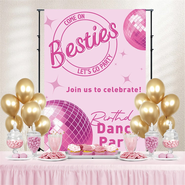 Toile de fond Fête Dansante Personnalisable Boule Disco Scintillante Rose BRP4-227