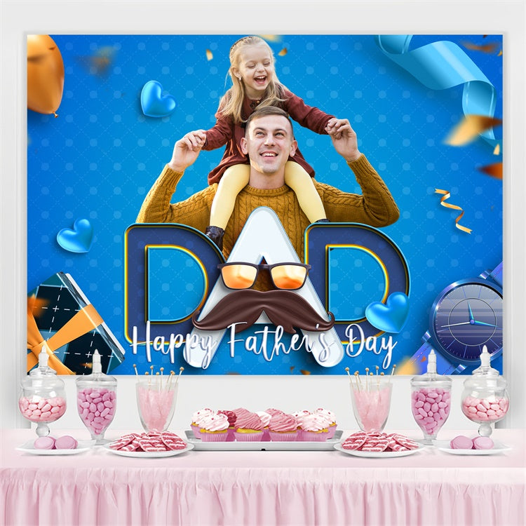 Toile de fond Fête des Pères Ballons Cœurs Bleus Personnalisée BRP4-94