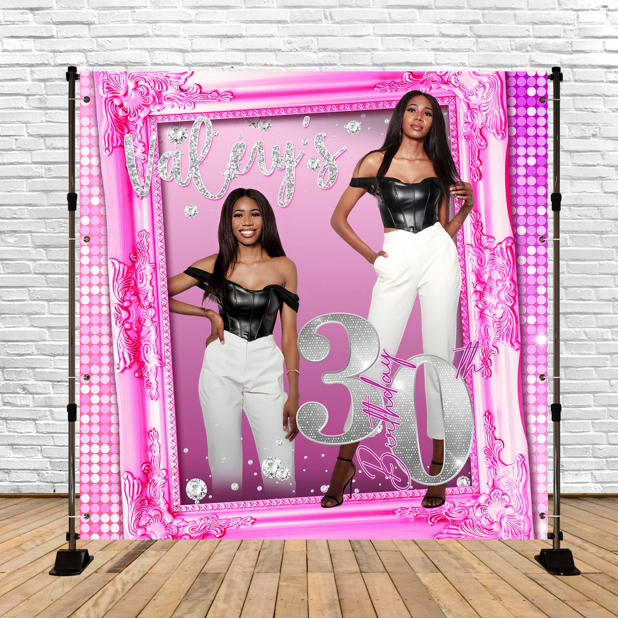 Toile de fond Personnalisable Anniversaire Glamour Rose à Paillettes 30e BRP5-100