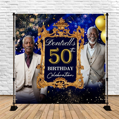 Toile de fond Anniversaire Personnalisé Cadre Doré Royal 50e BRP5-106