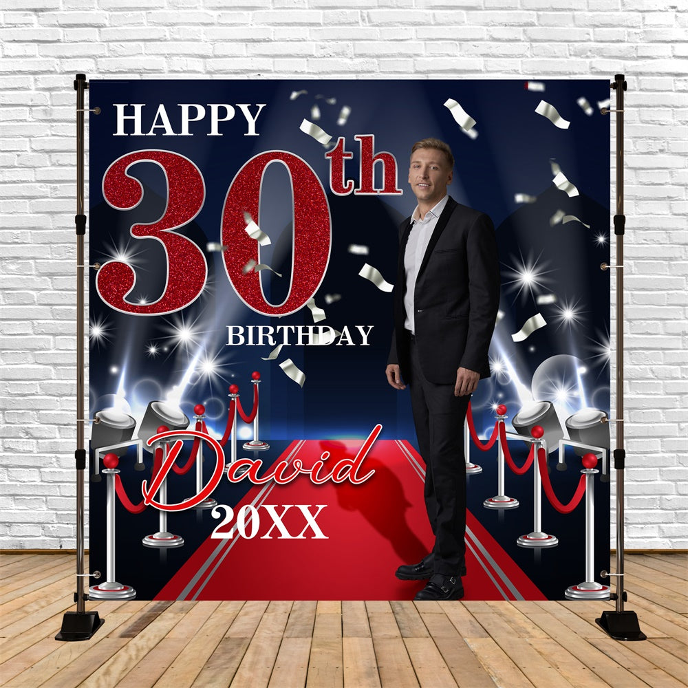 Toile de fond Anniversaire Personnalisé Tapis Rouge et Projecteurs 30e BRP5-111