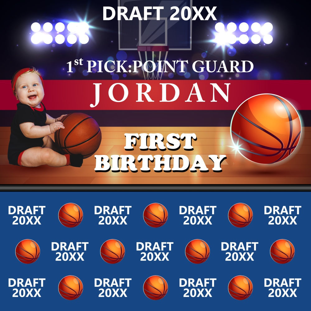 Toile de fond Personnalisable Anniversaire Basket Ball Éclatant 1er BRP5-118