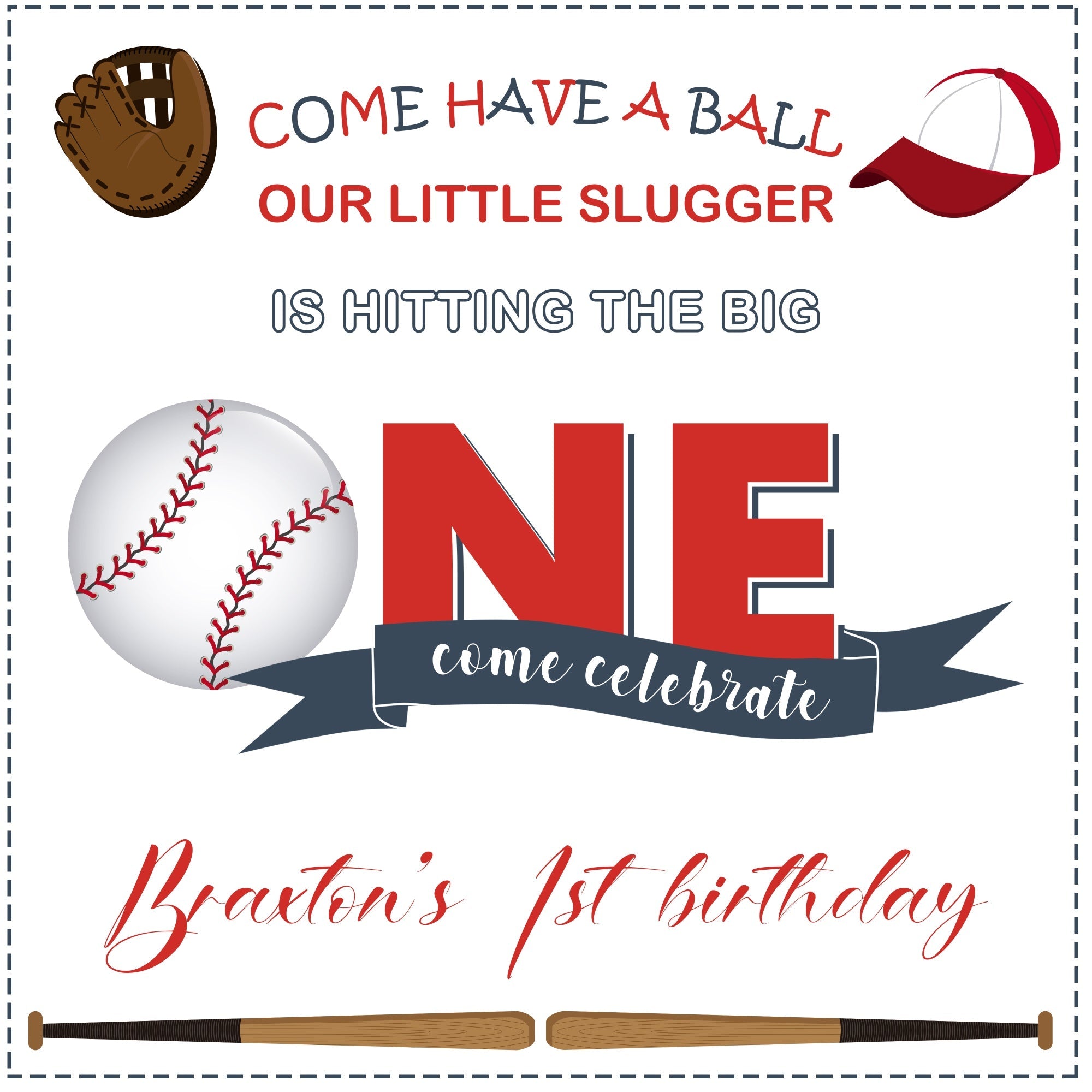 Toile de fond Anniversaire Personnalisable Thème Baseball Sport 1er BRP5-120