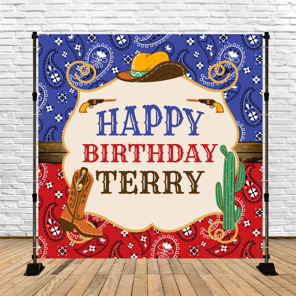 Toile de fond Photo Anniversaire Personnalisable Cactus Cowboy Charmant BRP5-121