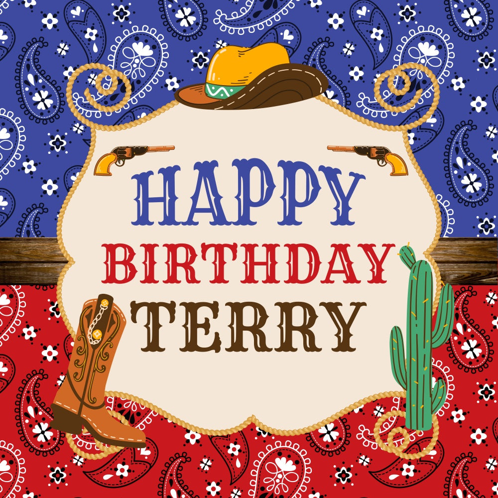 Toile de fond Photo Anniversaire Personnalisable Cactus Cowboy Charmant BRP5-121
