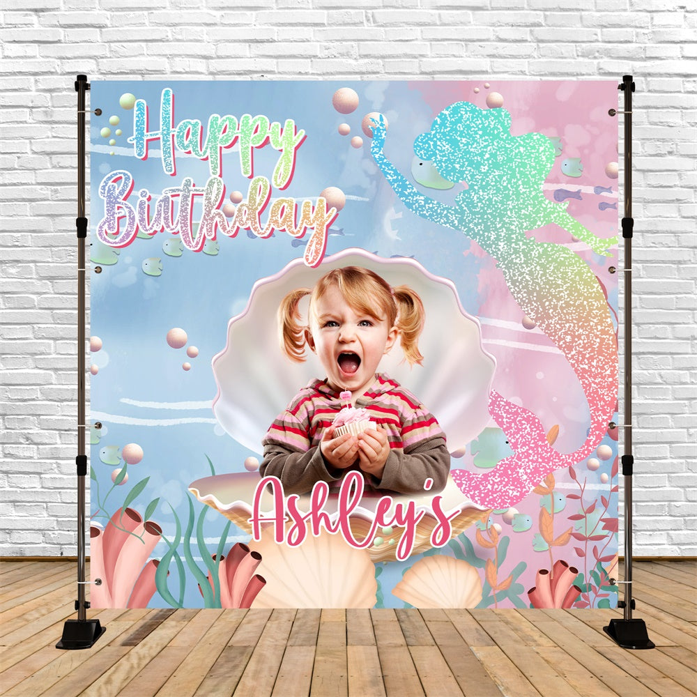 Toile de fond Deco Anniversaire Personnalisé Fête Sous-Marine Sirène BRP5-125