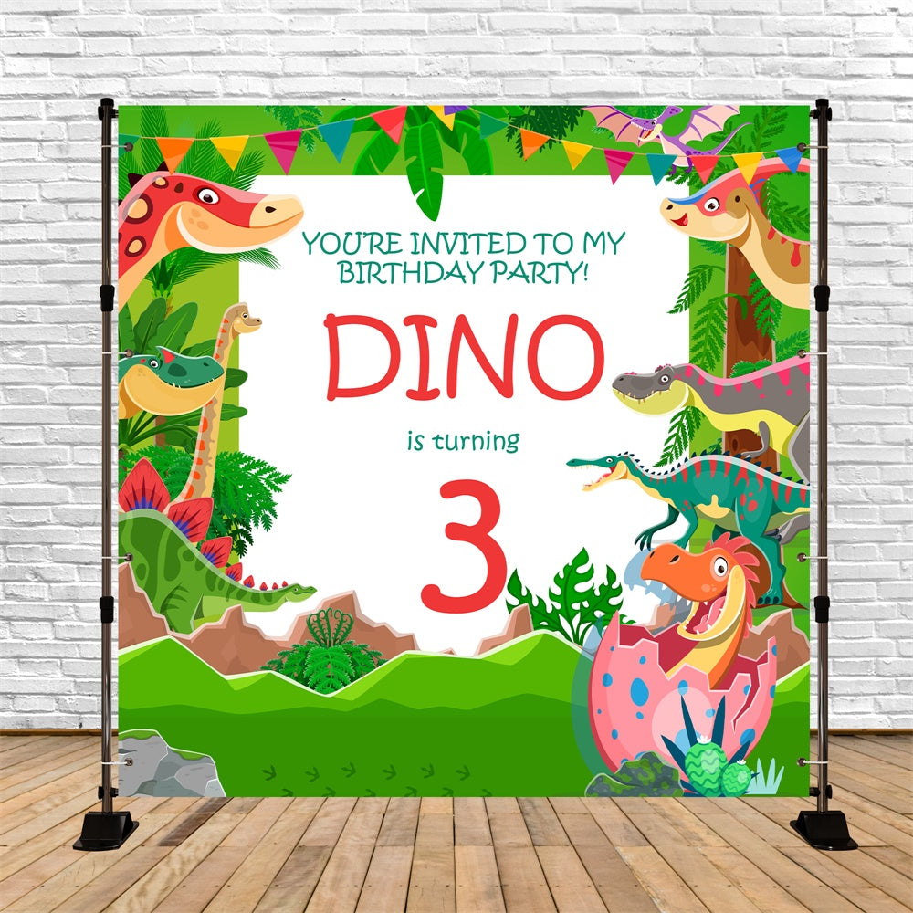 Toile de fond Photo Anniversaire Personnalisable Fête Dinosaure Jungle 3e BRP5-128