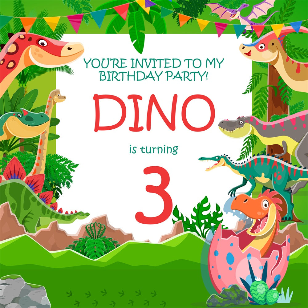 Toile de fond Photo Anniversaire Personnalisable Fête Dinosaure Jungle 3e BRP5-128