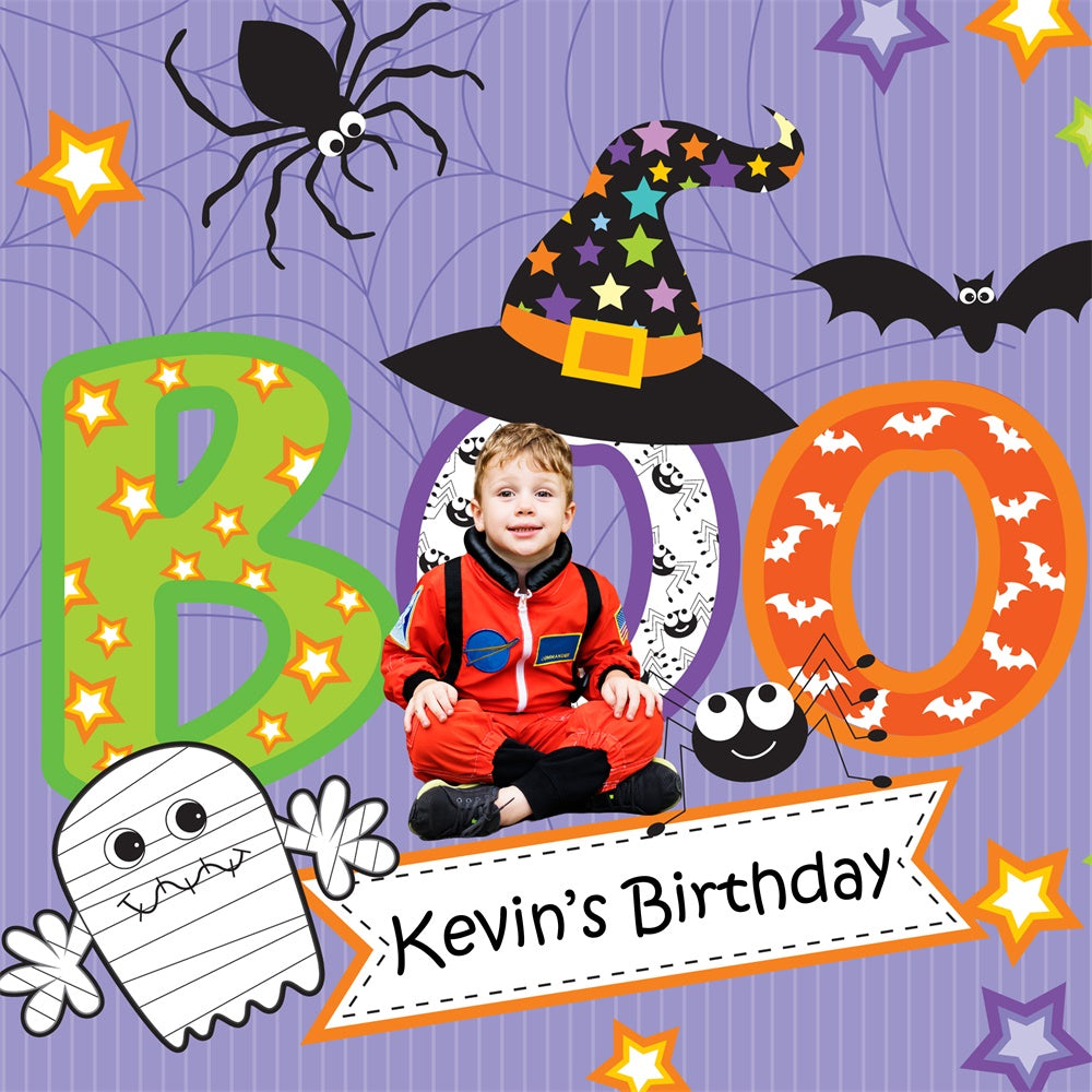 Toile de fond Photo Anniversaire Personnalisable Halloween,Anniversaire Halloween Étoilé et Fantômes BRP5-148