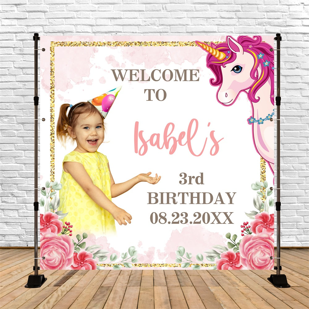 Toile de fond Deco Anniversaire Personnalisé Licorne Conte de Fées 3e BRP5-151