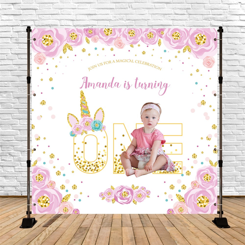 Toile de fond Anniversaire Personnalisable Floral Étincelant de Rêve 1er BRP5-152