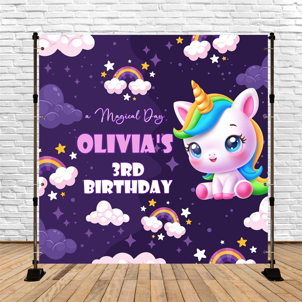 Toile de fond Photo Anniversaire Personnalisable Licorne Ciel Fantaisie 3e BRP5-153