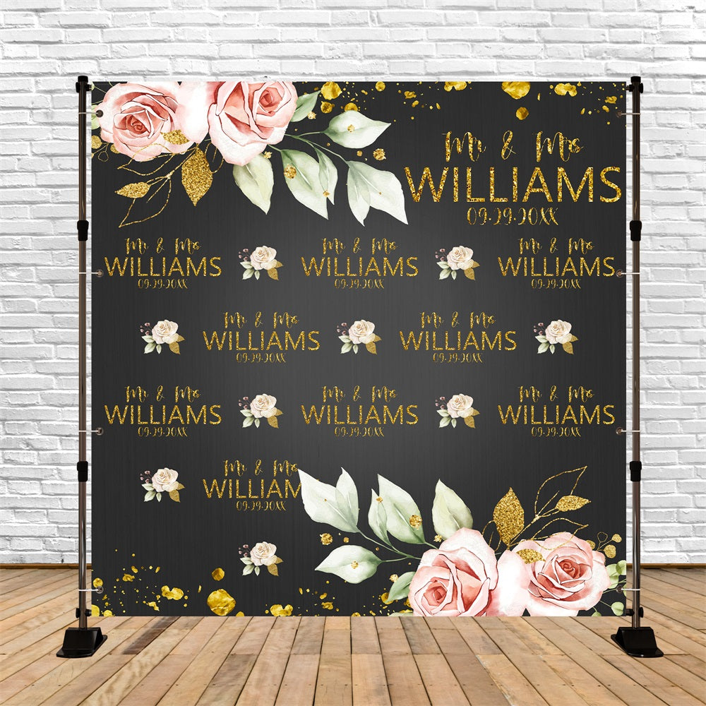 Toile de fond Mariage Personnalisée Nom Romantique Répétée Florale BRP5-157