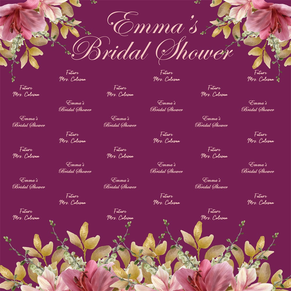 Toile de fond Bridal Shower Photo Personnalisée Florale Violette Répétée BRP5-159