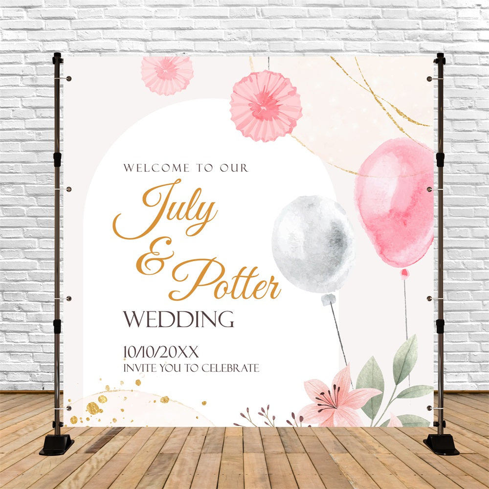 Toile de fond Mariage Idées Personnalisée Ballons Florale Rose BRP5-164