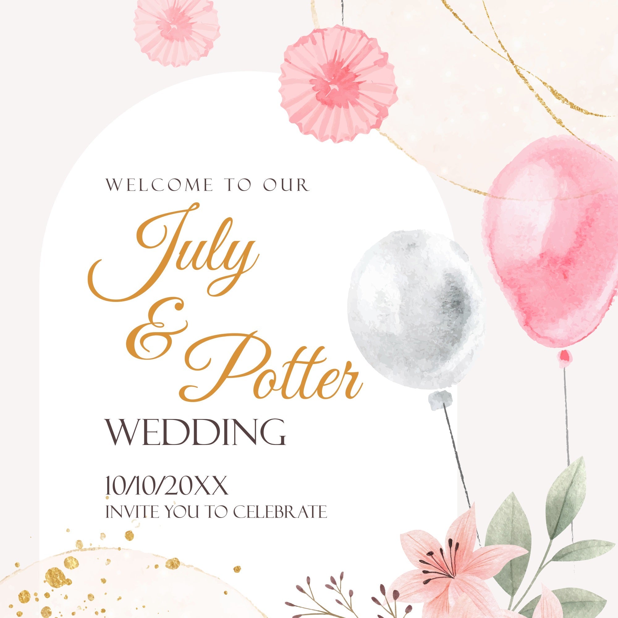 Toile de fond Mariage Idées Personnalisée Ballons Florale Rose BRP5-164