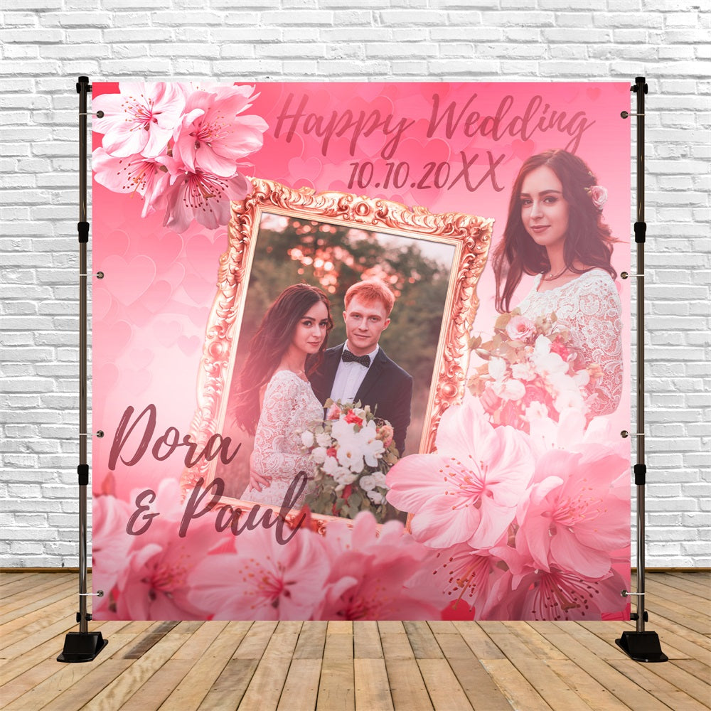 Toile de fond Mariages Personnalisée Cadre Floral Sakura Rose BRP5-167