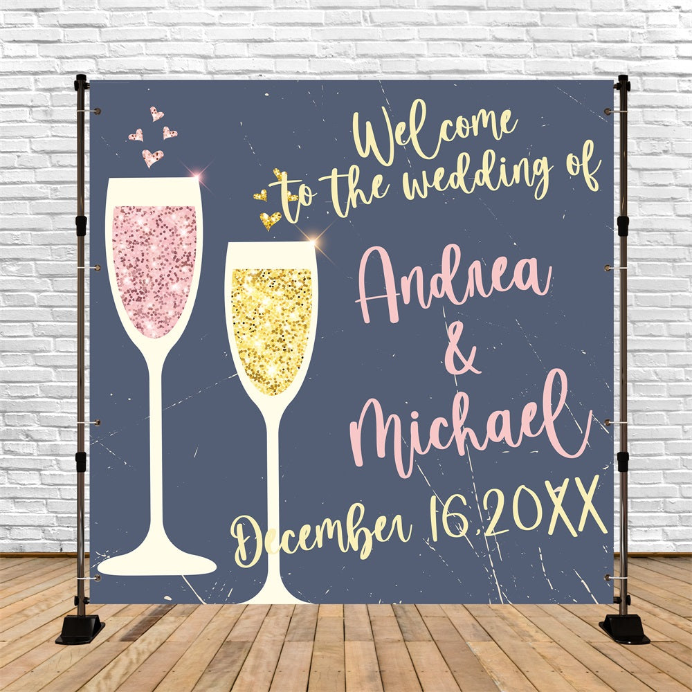 Toile de fond Cérémonie Mariage Personnalisée Champagne Étincelante Amour BRP5-172