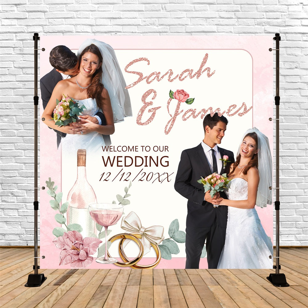 Toile de fond Mariage Personnalisée Éclat Vin Roses BRP5-173