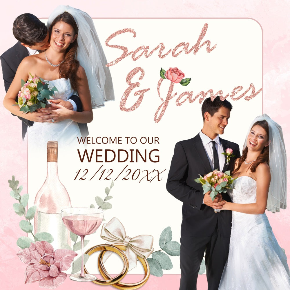 Toile de fond Mariage Personnalisée Éclat Vin Roses BRP5-173