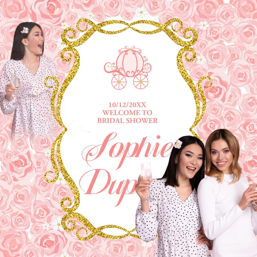 Toile de fond Bridal Shower Photo Personnalisable Fantaisie Florale Rose BRP5-175