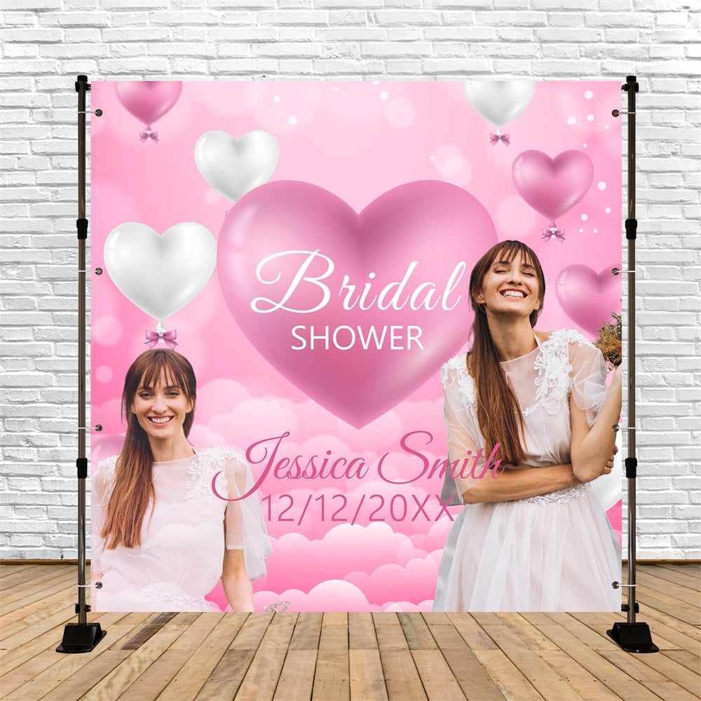 Toile de fond Bridal Shower Personnalisable Nuages Roses Amour Ballons BRP5-178
