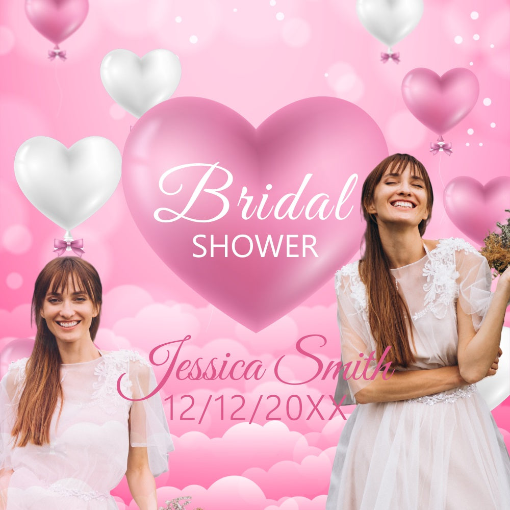 Toile de fond Bridal Shower Personnalisable Nuages Roses Amour Ballons BRP5-178