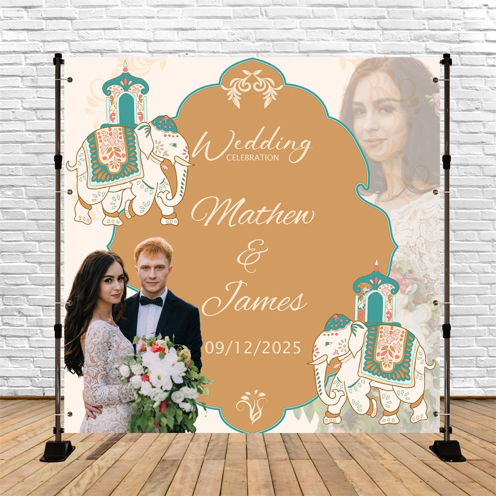 Toile de fond Mariage Idées Personnalisée Amour Éléphant Beige BRP5-182
