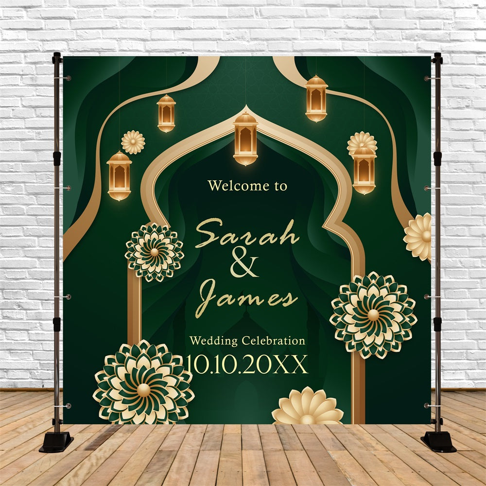 Toile de fond Mariage Photo Personnalisée Arche Lanternes Dorées BRP5-183
