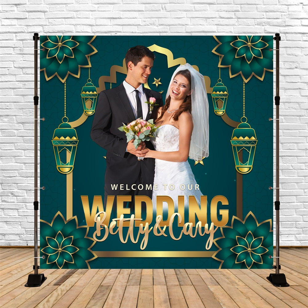 Toile de fond Mariages Personnalisée Vert Or Florale BRP5-184