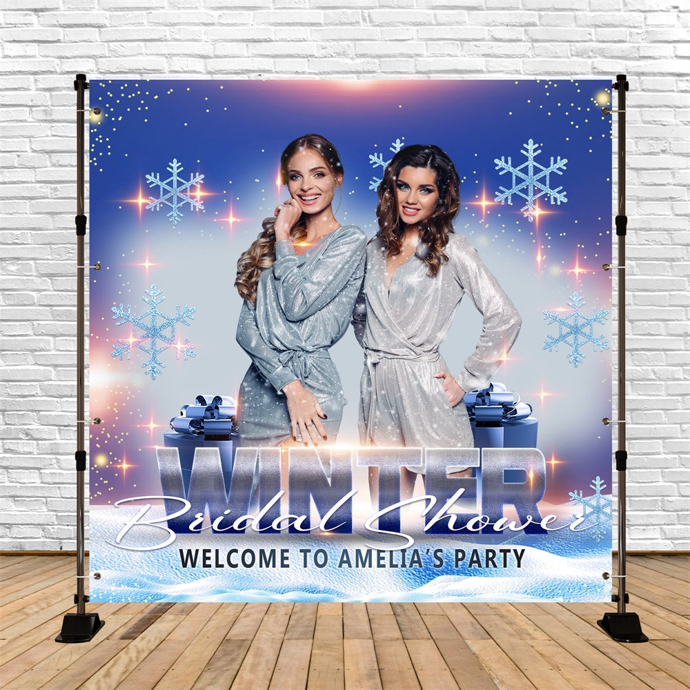 Toile de fond Bridal Shower Personnalisable Flocons de Neige Scintillants BRP5-198