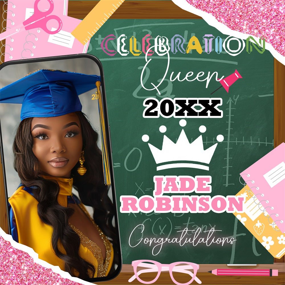 Toile de Fond Photo de Graduation Tableau Couronne Dessin Animé Personnalisée BRP5-238