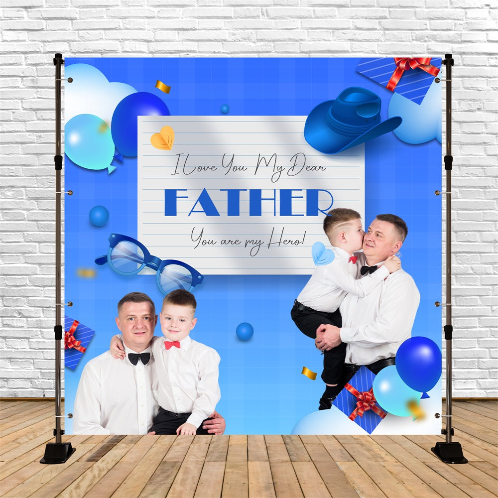 Toile de fond Photo Fête des Pères Icônes Cadeaux Bleus Personnalisée BRP5-59