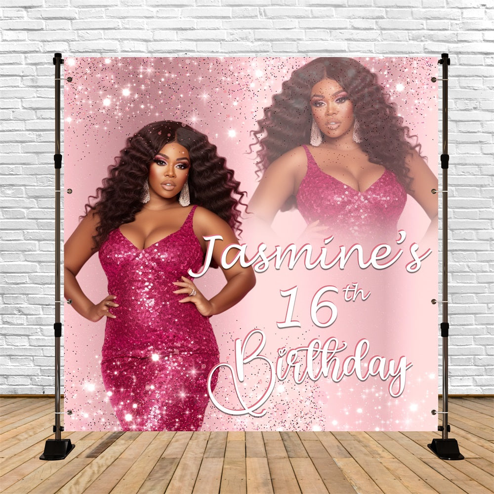 Toile de fond Photo Anniversaire Personnalisable Rose Étincelante Sweet 16 BRP5-88