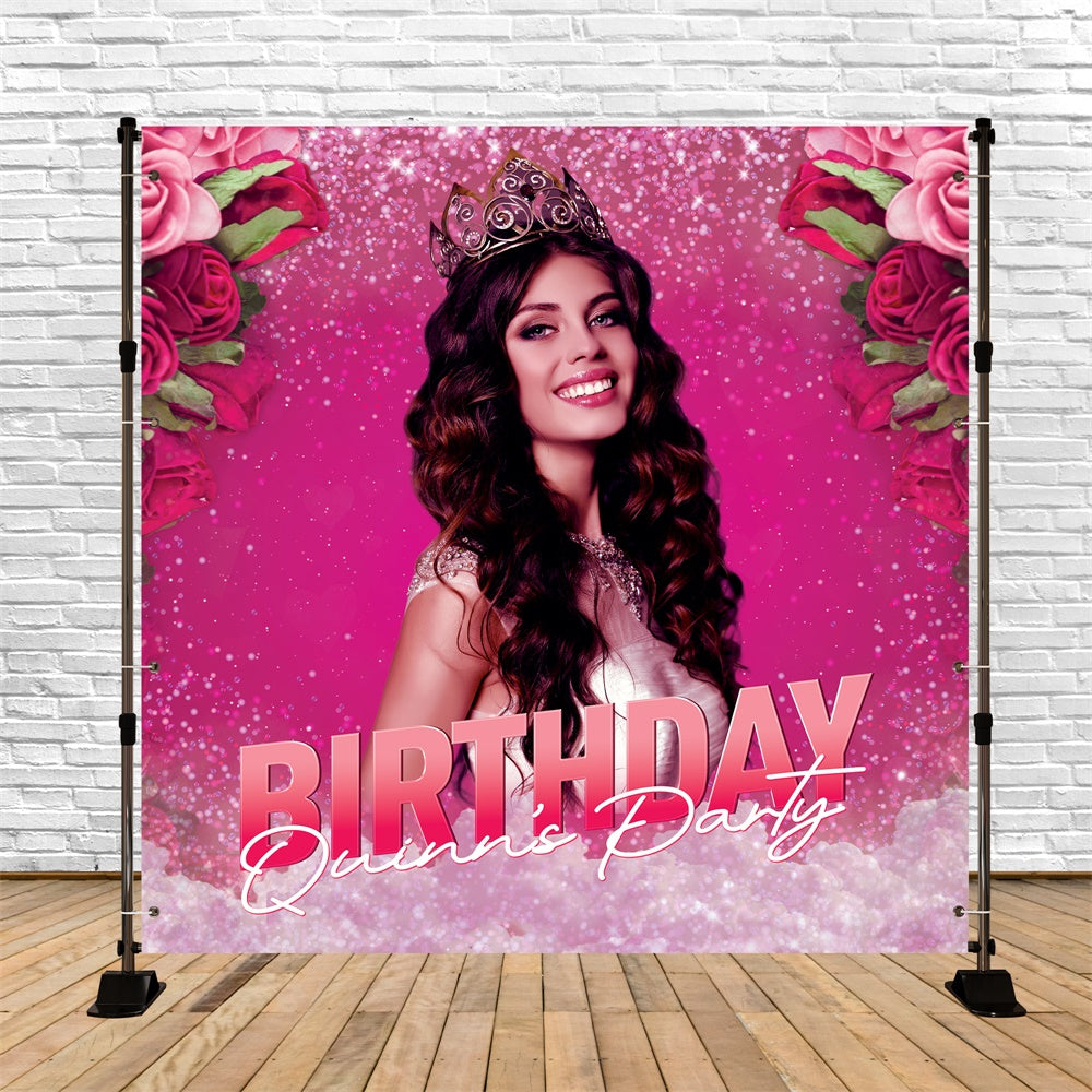 Toile de fond Photo Anniversaire Personnalisable Rose Élégante et Paillettes BRP5-93