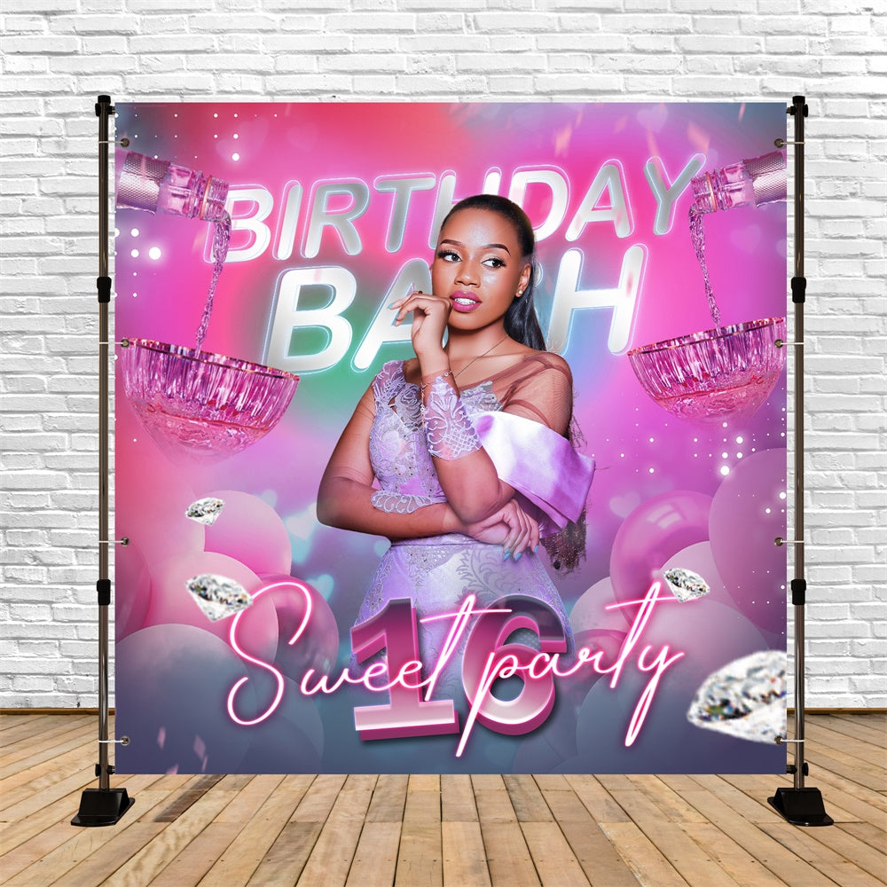 Toile de fond Photo Anniversaire Personnalisable Étincelle de Diamant Sweet 16 BRP5-99