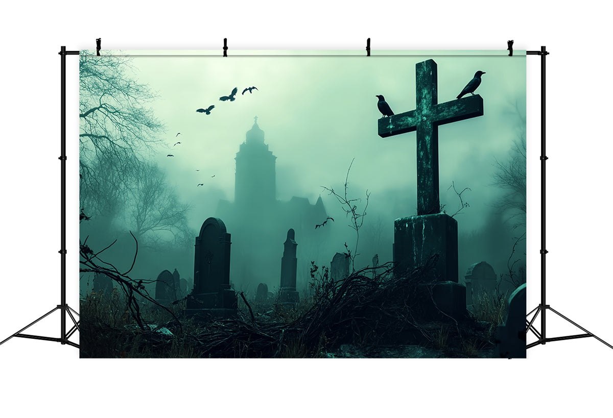 Toile de fond Halloween Brume Funèbre au Cimetière BRP57-104