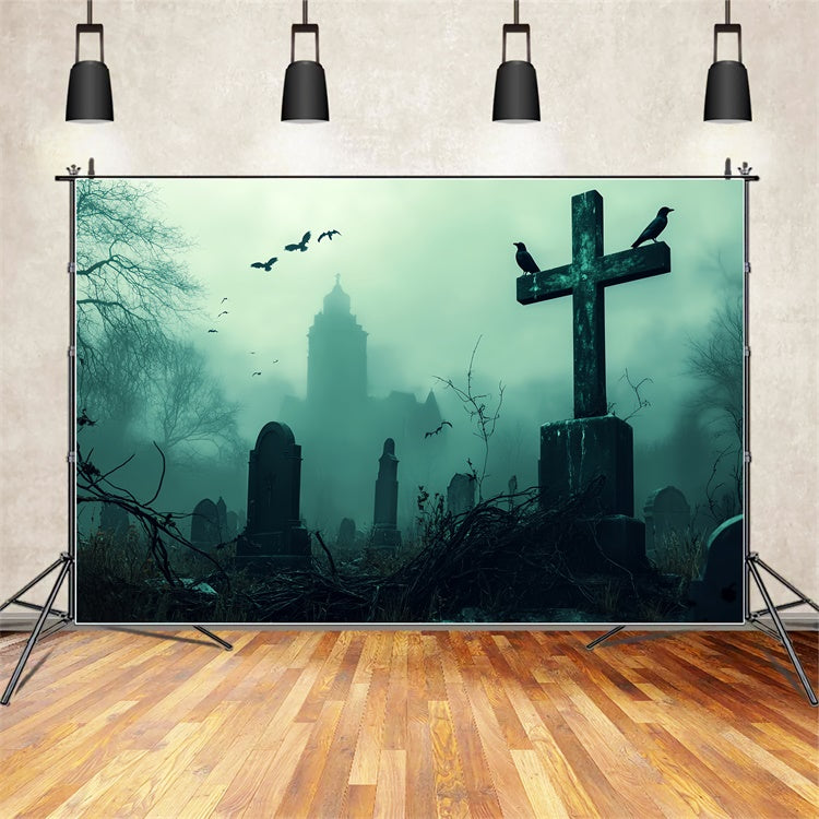 Toile de fond Halloween Brume Funèbre au Cimetière BRP57-104
