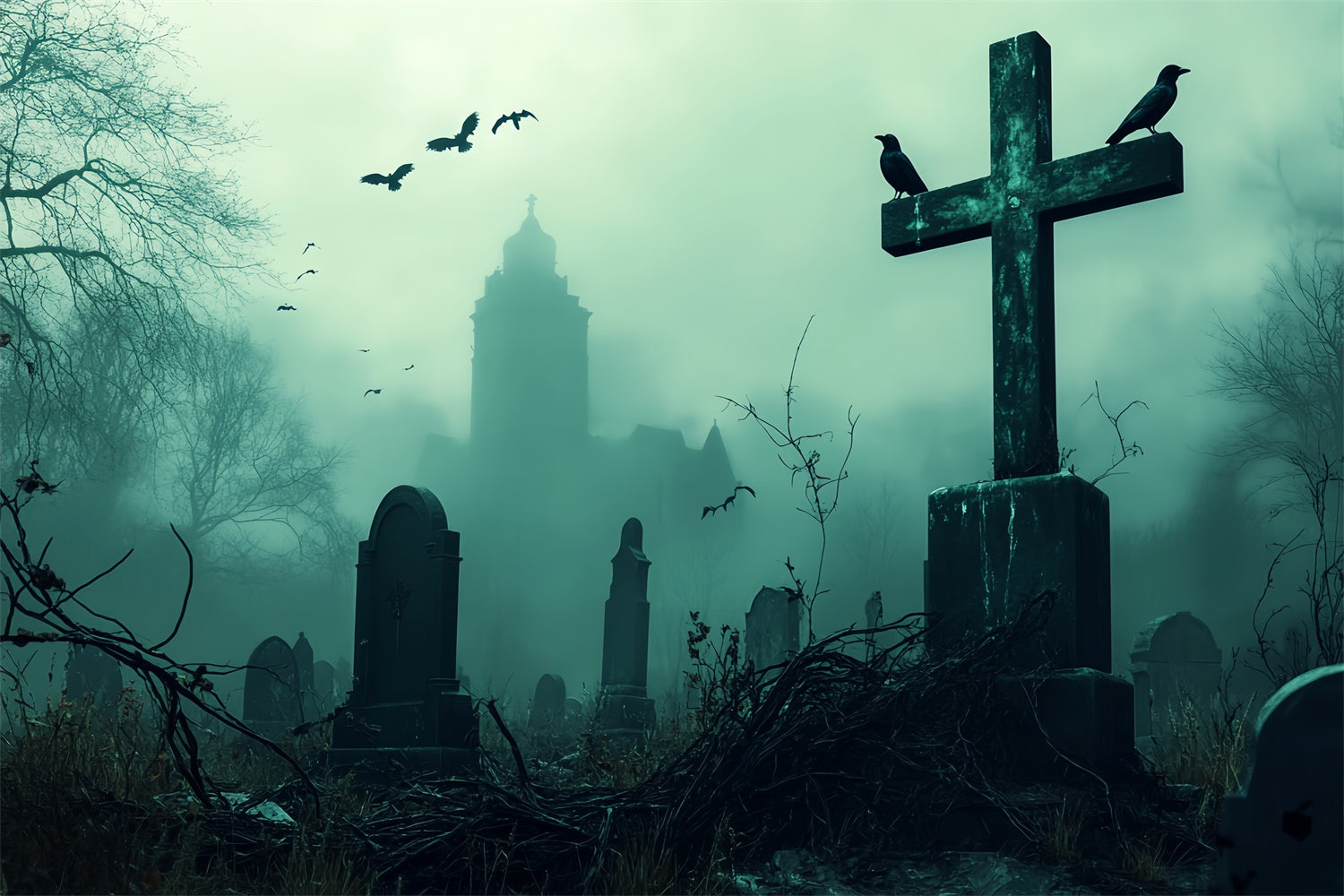 Toile de fond Halloween Brume Funèbre au Cimetière BRP57-104
